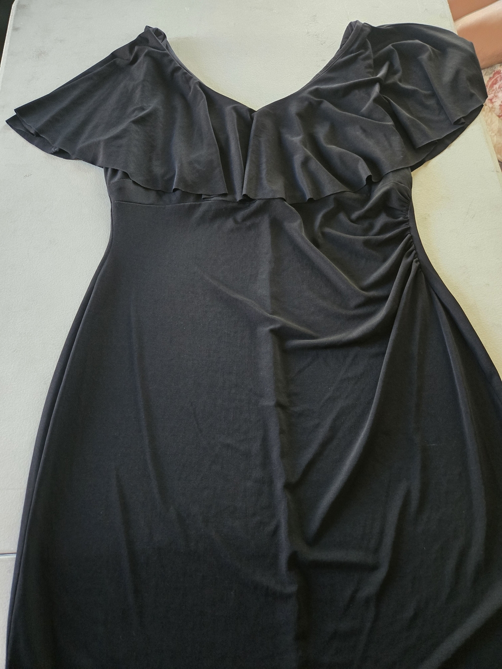 Onyx Black One-Shoulder Ruffle Evening Dress
